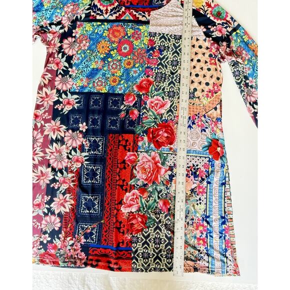 Johnny Was Verdell Patchwork Floral Festival Boho Shift Dress XL Scoop Neck - Picture 8 of 9
